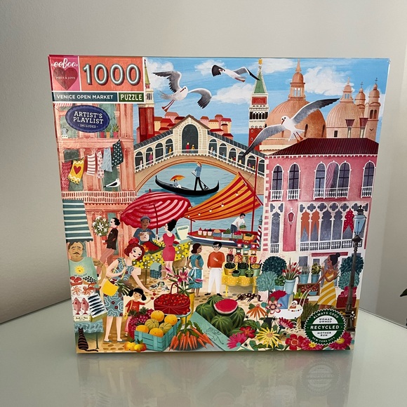 Fun 1000 piece European Vacation puzzles: Venice Open Market & Paris in a Day. - Picture 2 of 3